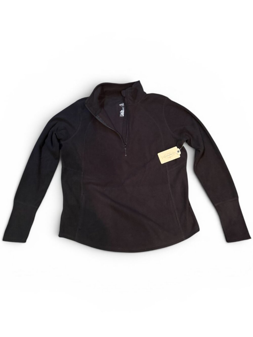 NWT St John's Bay Women's Black Fleece Quarter Zip Pullover with Pockets Size L